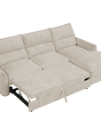 Canapé d'angle convertible avec coffre de rangement en velours chiné beige SAMINA - Angle droit