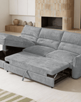 Canapé d'angle convertible avec coffre de rangement en velours chiné gris SAMINA - Angle gauche