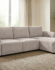 Canapé d'angle convertible avec coffre en velours chiné beige MARLA - Angle droit