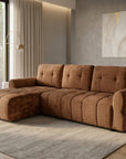 Canapé d'angle convertible avec coffre en velours chiné terracotta MAHLONE - Angle gauche