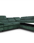 Canapé d'angle convertible avec coffre en velours chiné vert LUFY - Angle droit