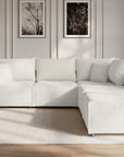 Canapé d'angle fixe modulable avec 1 pouf en tissu effet peau de mouton blanc écru HARLEM XL