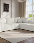 Canapé d'angle fixe modulable avec 1 pouf en tissu effet peau de mouton blanc écru HARLEM XL