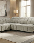 Canapé d'angle relax électrique en velours chiné beige ALVAR - Angle gauche