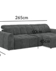 Canapé d'angle relax électrique en velours chiné gris DANIA -Angle droit