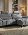 Canapé d’angle relax électrique en velours chiné gris LYANA - Angle droit