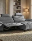 Canapé d’angle relax électrique en velours chiné gris LYANA - Angle droit