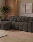 Canapé d'angle relax électrique en velours chiné marron DANIA -Angle gauche