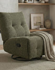Fauteuil relax pivotant en velours texturé vert kaki LISON