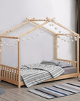 Lit cabane avec barreaux en bois 90 x 190 cm NIDOU