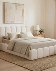 Lit coffre en tissu bouclette beige 140x190 cm RITA