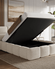 Lit coffre en tissu bouclette beige 160x200 cm BUBBLE