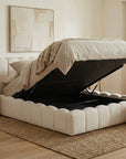 Lit coffre en tissu bouclette beige 160x200 cm RITA