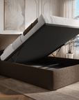 Lit coffre en tissu bouclette marron 140x190 cm MELY