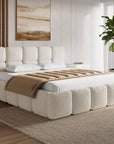 Lit coffre tissu bouclette beige 180x200 cm BUBBLE