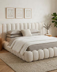 Lit double en tissu bouclette beige 180x200 cm GRETA