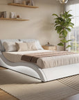 Lit en simili cuir blanc avec LED 140x190 cm ZEDA