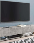 Meuble TV suspendu 2 portes 2 niches gris béton ROMANE XL - 140 cm