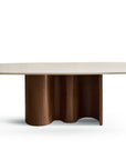 Table à manger en céramique beige pieds effet bois 10 personnes 220cm NAYA