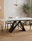 Table à manger extensible en métal noir avec plateau en céramique blanc 160-240 cm HELSINKI