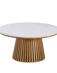 Table basse ronde en bois clair plateau en céramique blanc HEKA