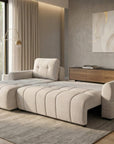 Canapé d'angle convertible avec coffre en velours chiné beige MAHLONE - Angle gauche