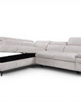 Canapé d'angle convertible avec coffre en velours chiné blanc écru LUFY - Angle gauche
