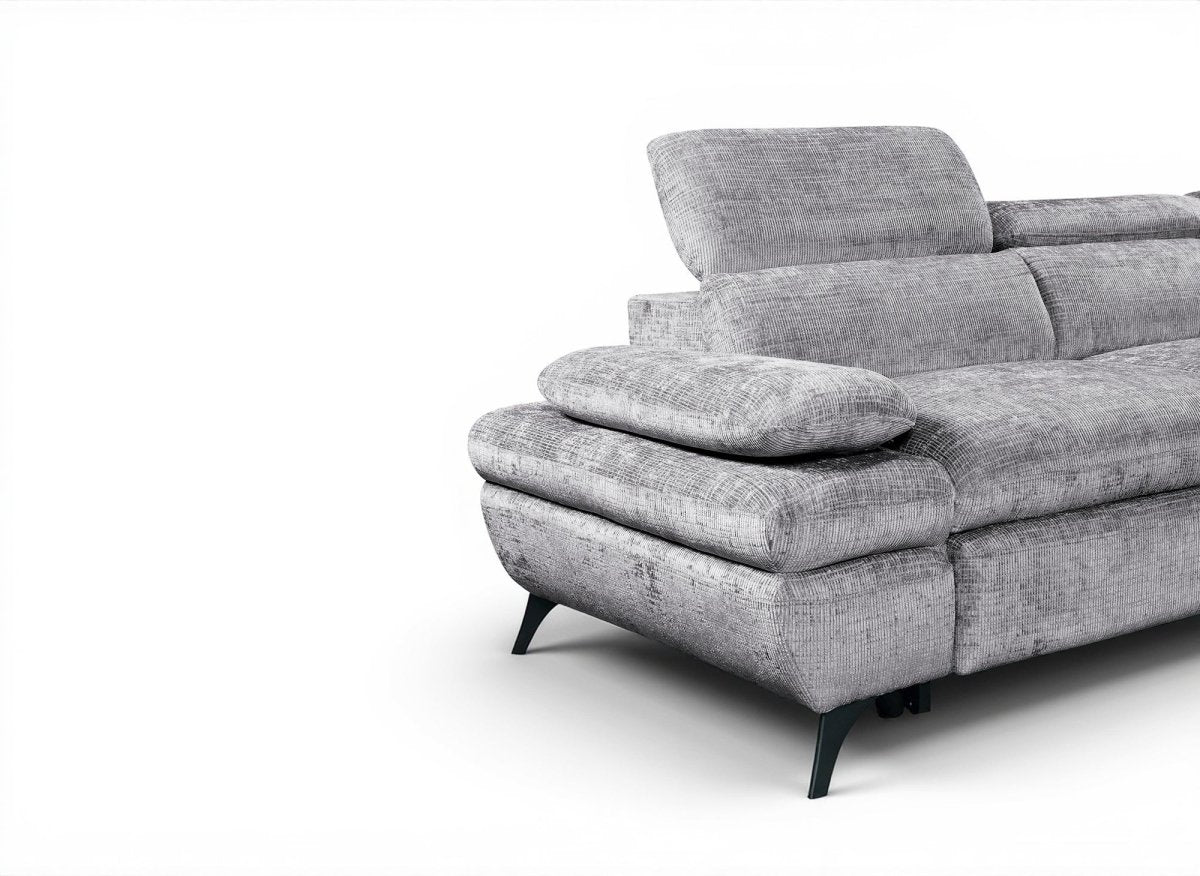 Canapé d'angle convertible avec coffre en velours chiné gris LUFY - Angle droit
