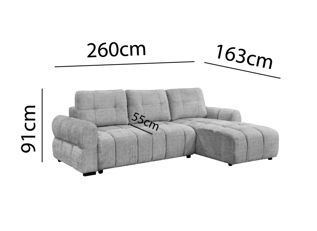Canapé d'angle convertible avec coffre en velours chiné gris MAHLONE - Angle droit