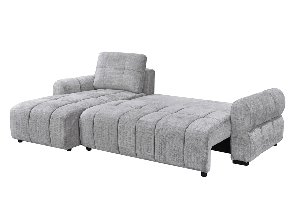 Canapé d'angle convertible avec coffre en velours chiné gris MAHLONE - Angle gauche