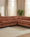 Canapé d'angle convertible avec coffre en velours chiné terracotta LUFY - Angle droit