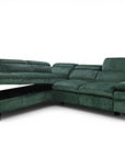 Canapé d'angle convertible avec coffre en velours chiné vert LUFY - Angle gauche