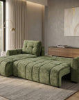 Canapé d'angle convertible avec coffre en velours chiné vert olive MAHLONE - Angle gauche
