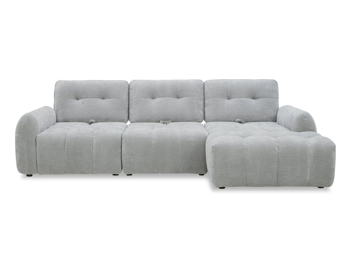 Canapé d'angle en velours tissé gris clair avec dossier réglable ADONIS - Angle droit