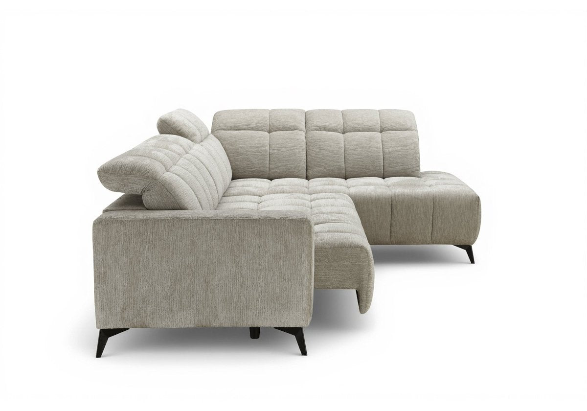 Canapé d'angle relax électrique en velours chiné beige ALVAR - Angle droit