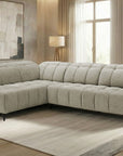 Canapé d'angle relax électrique en velours chiné beige ALVAR - Angle gauche