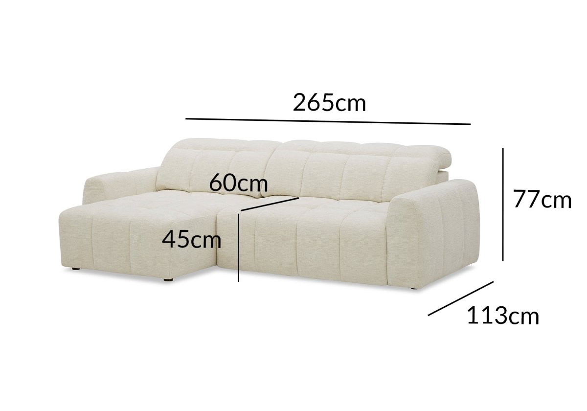 Canapé d'angle relax électrique en velours chiné beige DANIA -Angle gauche