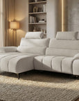 Canapé d’angle relax électrique en velours chiné beige LYANA - Angle gauche