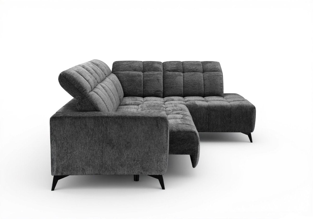 Canapé d'angle relax électrique en velours chiné gris ALVAR - Angle droit