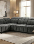 Canapé d'angle relax électrique en velours chiné gris ALVAR - Angle gauche