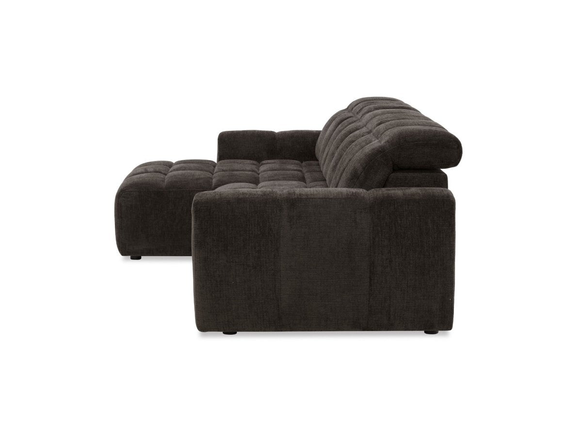 Canapé d'angle relax électrique en velours chiné marron DANIA -Angle gauche