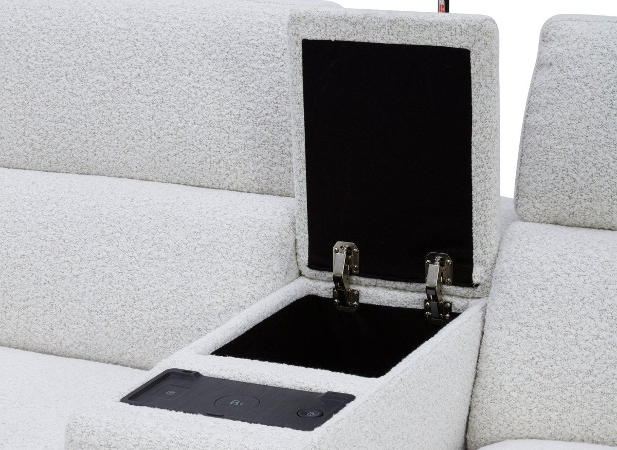Canapé d'angle relax en tissu bouclette doux beige MARINA - Angle gauche