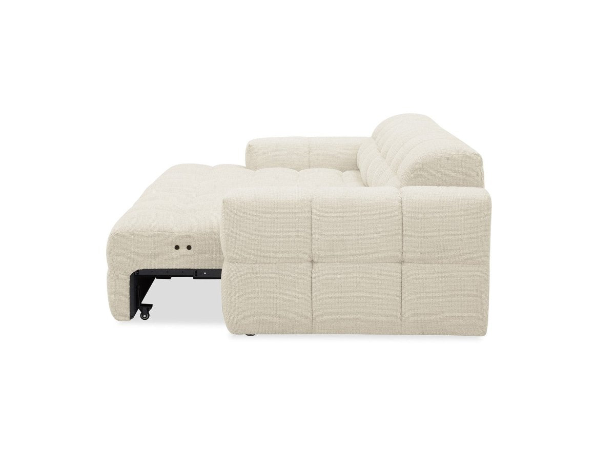 Canapé d'angle relax en velours texturé beige FEDORA - Angle gauche