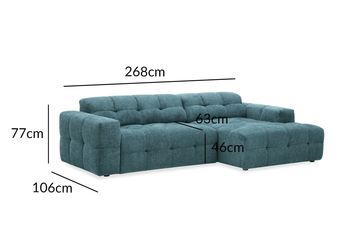 Canapé d'angle relax en velours texturé bleu FEDORA - Angle droit