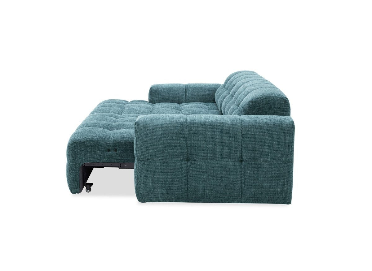 Canapé d'angle relax en velours texturé bleu FEDORA - Angle gauche