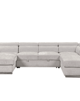 Canapé panoramique convertible avec coffre en velours chiné beige MARIANO- Angle gauche