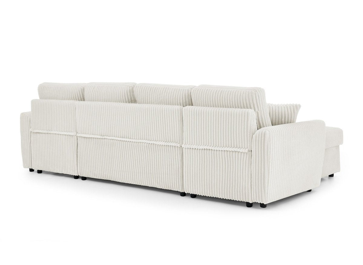 Canapé panoramique convertible avec coffres en velours côtelé épais beige ADRYEN