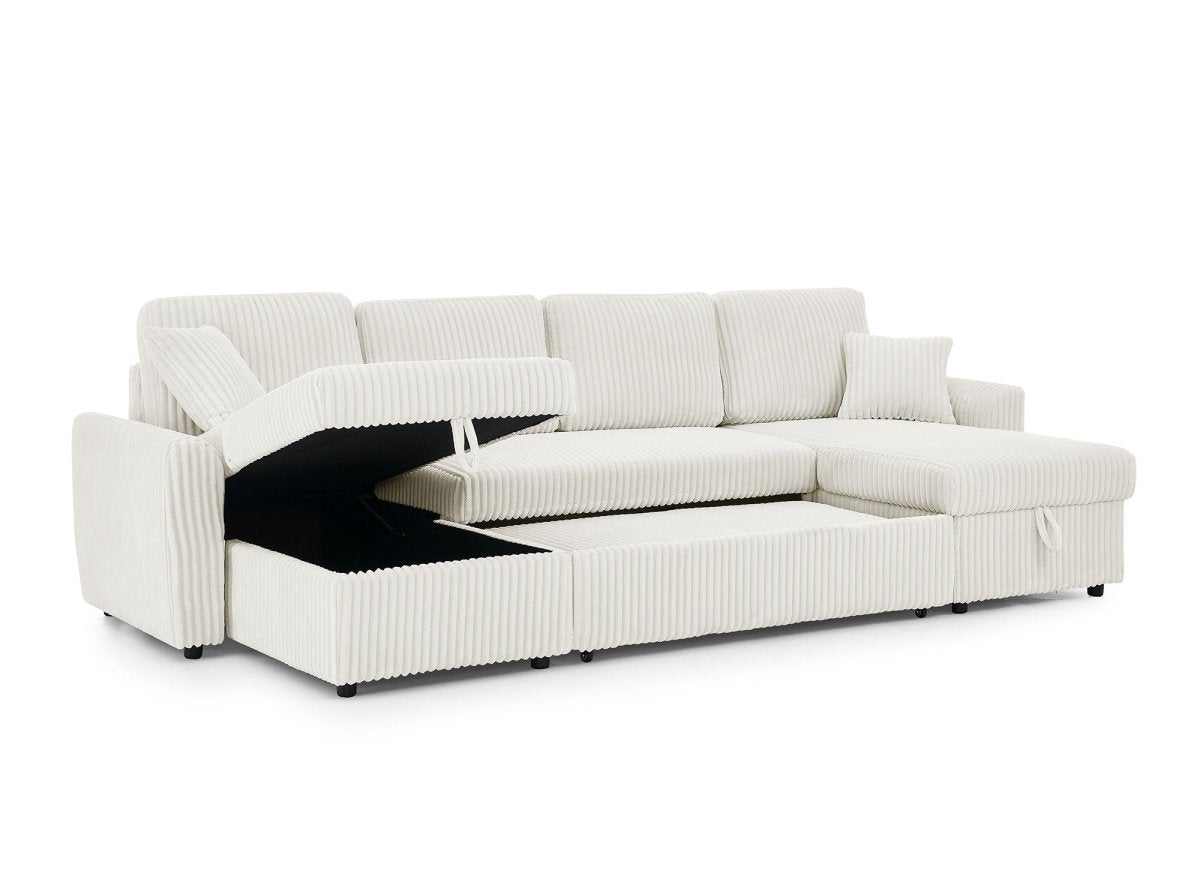 Canapé panoramique convertible avec coffres en velours côtelé épais beige ADRYEN