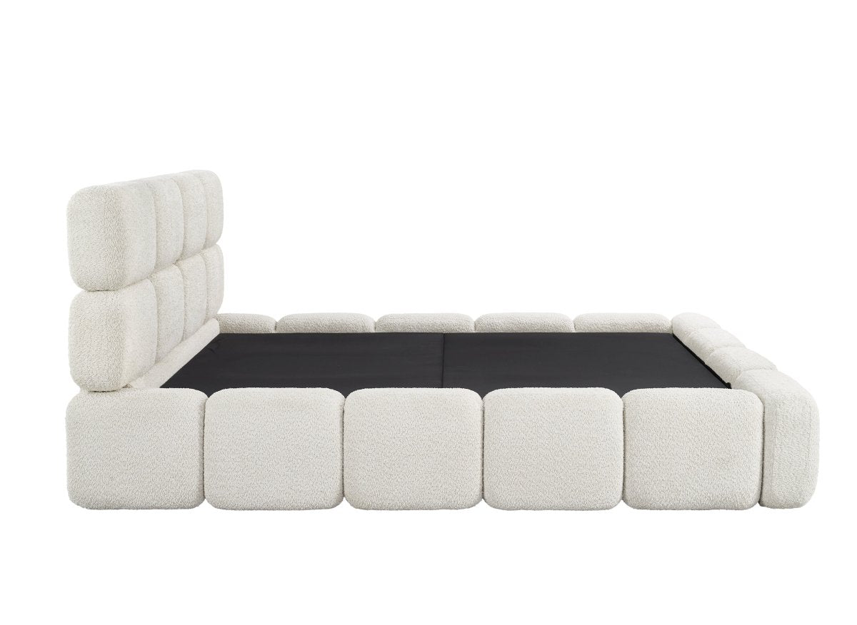 Lit coffre en tissu bouclette beige 160x200 cm BUBBLE