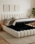 Lit coffre en tissu bouclette beige 160x200 cm GRETA